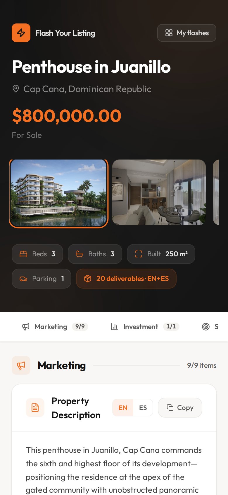 FlashYourListing Mobile - Vista Principal